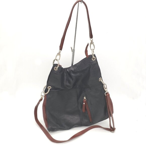 Crossbody Hobo 2 in 1 BORSE in PELLE Made in Italy Purse Bag Black Brown Leather - Picture 1 of 14